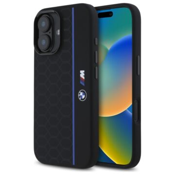 BMW Silicone Hexagon Blue Line MS czarny - etui iPhone 16