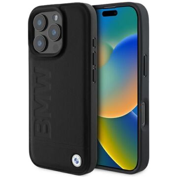 BMW Leather Hot Stamp MS czarny - etui iPhone 16 Pro Max