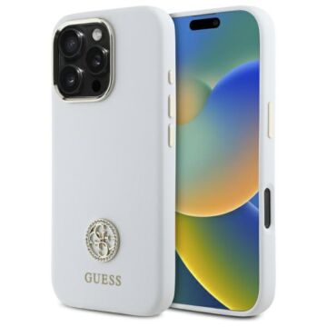 Guess Silicone Logo Strass 4G biały - etui iPhone 16 Pro