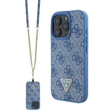 Guess Leather Metal Logo Strass Crossbody niebieski - etui iPhone 16 Pro