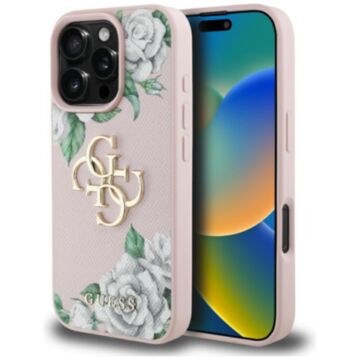 Guess Grained Roses Big 4G logo różowy - etui iPhone 16 Pro