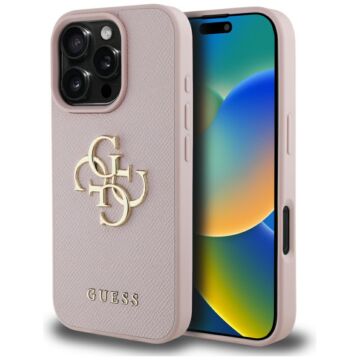 Guess Grained Big 4G Logo Small różowy - etui iPhone 16 Pro