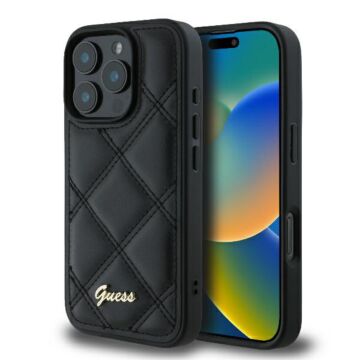 Guess Quilted Metal Logo czarny - etui iPhone 16 Pro
