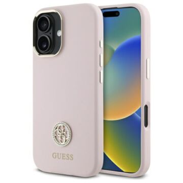 Guess Silicone Logo Strass 4G jasnoróżowy - etui iPhone 16