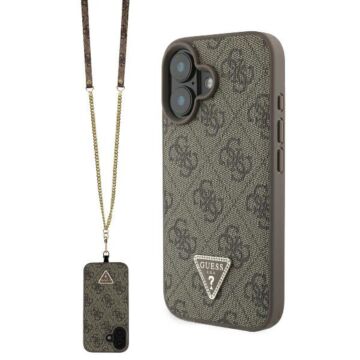Guess Leather Metal Logo Strass Crossbody brązowy - etui iPhone 16