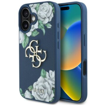 Guess Grained Roses Big 4G logo niebieski - etui iPhone 16