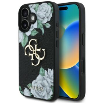 Guess Grained Roses Big 4G logo czarny - etui iPhone 16
