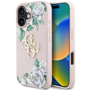 Guess Grained Roses Big 4G logo różowy - etui iPhone 16