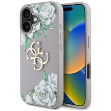 Guess Grained Roses Big 4G logo fioletowy - etui iPhone 16