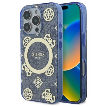 Guess IML Peony On 4G Background MS niebieski - etui iPhone 16 Pro