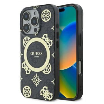 Guess IML Peony On 4G Background MS czarny - etui iPhone 16 Pro