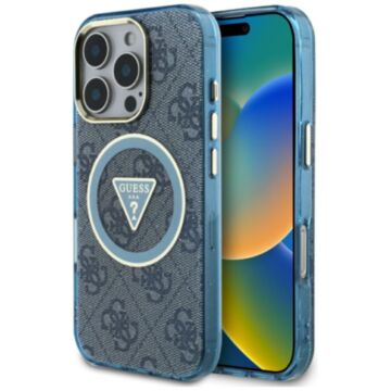 Guess IML Metal Glitter 4G Circle Triangle MS niebieski - etui iPhone 16 Pro