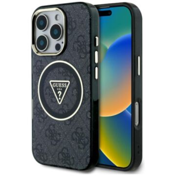 Guess IML Metal Glitter 4G Circle Triangle MS czarny - etui iPhone 16 Pro
