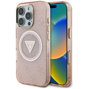Guess IML Metal Glitter 4G Circle Triangle MS różowy - etui iPhone 16 Pro