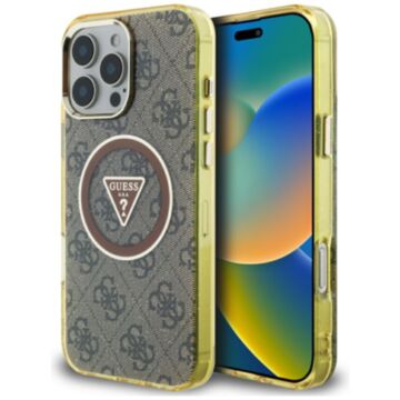Guess IML Metal Glitter 4G Circle Triangle MS brązowy - etui iPhone 16 Pro