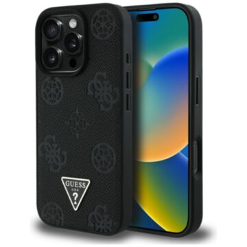 Guess Grained Hot Stamp Peony Triangle Logo MS czarny - etui iPhone 16 Pro