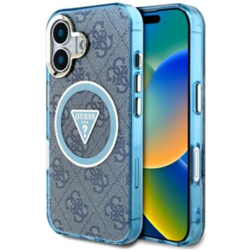 Guess IML Metal Glitter 4G Circle Triangle MS niebieski - etui iPhone 16