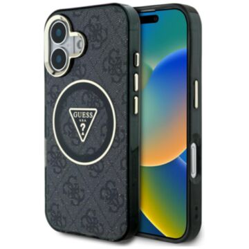 Guess IML Metal Glitter 4G Circle Triangle MS czarny - etui iPhone 16