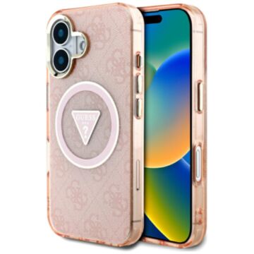 Guess IML Metal Glitter 4G Circle Triangle MS różowy - etui iPhone 16