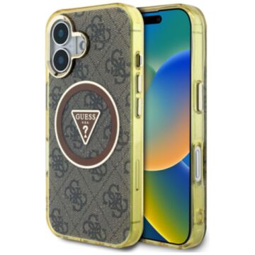 Guess IML Metal Glitter 4G Circle Triangle MS brązowy - etui iPhone 16