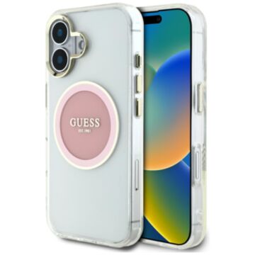 Guess IML Metal Colored Circle MS różowy - etui iPhone 16