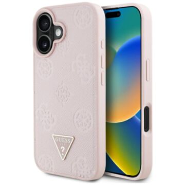 Guess Grained Hot Stamp Peony Triangle Logo MS różowy - etui iPhone 16