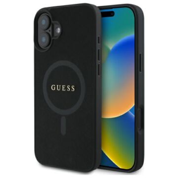 Guess Saffiano Classic Logo MS czarny - etui iPhone 16