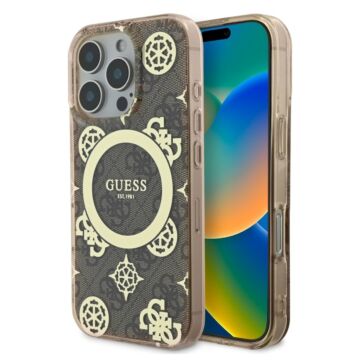 Guess IML Peony On 4G Background MS brązowy - etui iPhone 16 Pro Max