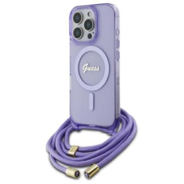Guess Crossbody Cord Script MS fioletowy - etui iPhone 16 Pro Max