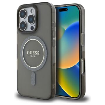 Guess IML Glitter Circle MS czarny - etui iPhone 16 Pro Max