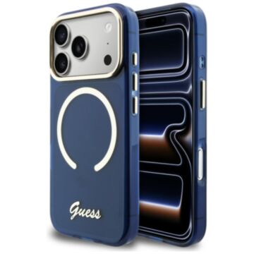Guess IML Script Metal MS niebieski - etui iPhone 17 Pro