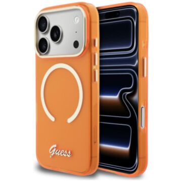 Guess IML Script Metal MS pomarańczowy - etui iPhone 17 Pro