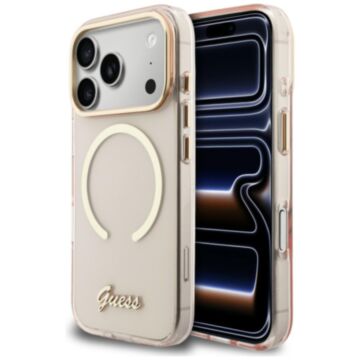 Guess IML Script Metal MS różowy - etui iPhone 17 Pro
