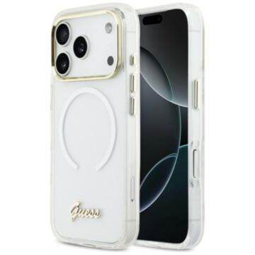 Guess IML Gradient Script Metal MS biały - etui iPhone 17 Pro