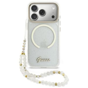 Guess IML Glitters Script Strap MS przezroczysty - etui iPhone 17 Pro