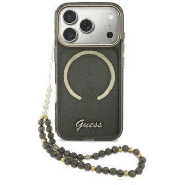 Guess IML Glitters Script Strap MS czarny - etui iPhone 17 Pro