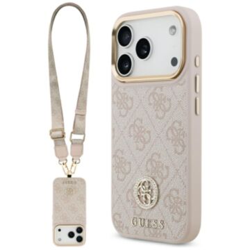 Guess 4G Strass Logo Big Strap Metal Buttons MS różowy - etui iPhone 17 Pro
