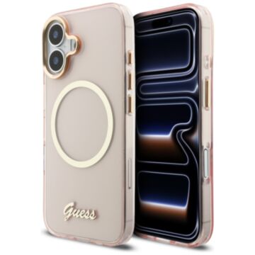 Guess IML Script Metal MS różowy - etui iPhone 17