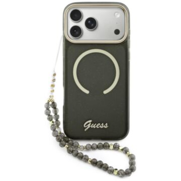 Guess IML Glitters Script Strap MS czarny - etui iPhone 17 Pro Max