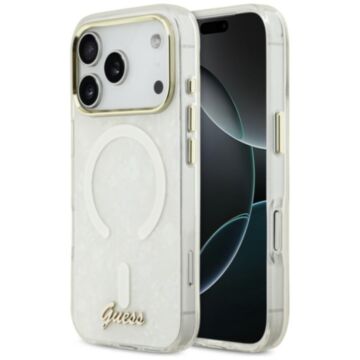 Guess IML Shell Script Metal MS biały - etui iPhone 17 Pro Max