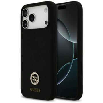 Guess Silicone Logo Strass 4G MS czarny - etui iPhone 17 Pro Max