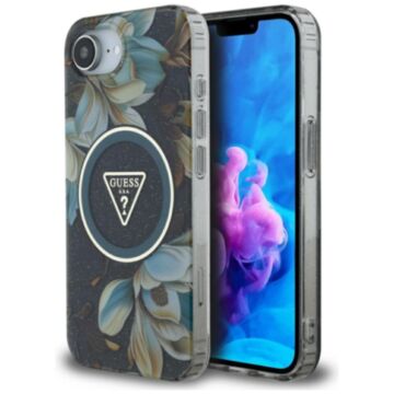 Guess IML Metal Glitter Flowers Triangle MS czarny - etui iPhone 16e / 17e