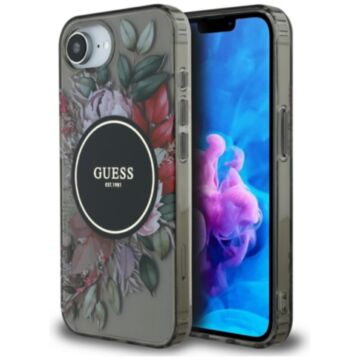 Guess IML Flowers MS czarny - etui iPhone 16e / 17e
