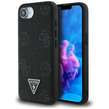 Guess Grained Hot Stamp Peony Triangle Logo MS czarny - etui iPhone 16e / 17e
