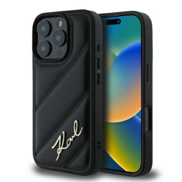 Karl Lagerfeld Quilted Signature czarny - etui iPhone 16 Pro