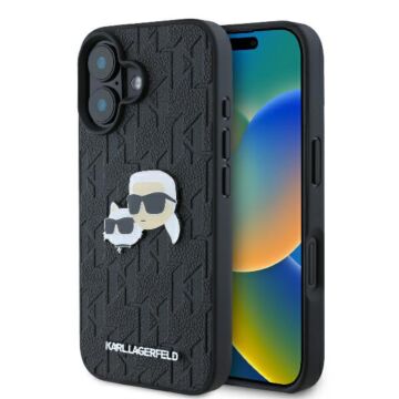 Karl Lagerfeld Monogram KarlChaoupette Head Pin czarny - etui iPhone 16