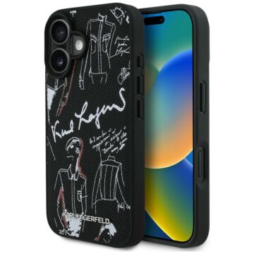 Karl Lagerfeld Grained Pattern Logo MS czarny - etui iPhone 16