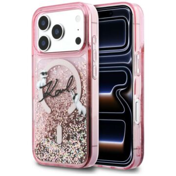 Karl Lagerfeld Liquid Glitter Karl Script Logo MS różowy - etui iPhone 17 Pro