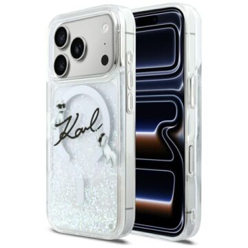 Karl Lagerfeld Liquid Glitter Karl Script Logo MS przezroczysty - etui iPhone 17 Pro