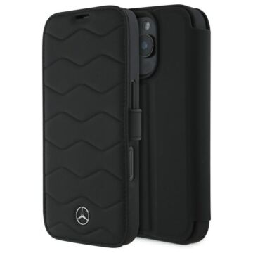 Mercedes MB Waves Leather czarny - etui iPhone 16 Pro Max